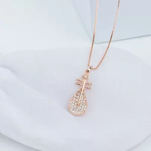 925 Sterling silver pipa inlaid with zircon chain pendant necklace