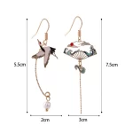 Asymmetric hollow-out Fan and Crane Dangle Earring-1