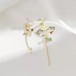 Asymmetric hollow-out Fan and Crane Dangle Earring-3