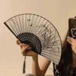 Black Flower Folding Hand Fan