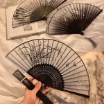 Black Flower Folding Hand Fan-2