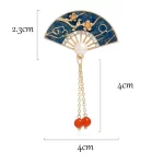 Blue flower and bird hand-fan brooch-1