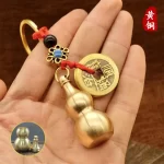 Brass Red Rope Copper Coin Chinese Zodiac Gourd Keychain-2