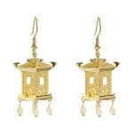 Gold Drop Bead Pavilion Shaped Design Dangle Earrings-1