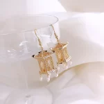 Gold Drop Bead Pavilion Shaped Design Dangle Earrings