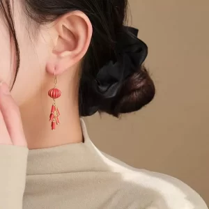 Red Lantern Firecracker Dangle Earrings
