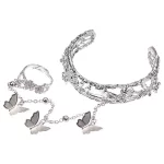 Rose Ring Butterfly Hand Chain Link with Open Hollow Bangle-1