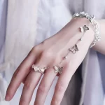 Rose Ring Butterfly Hand Chain Link with Open Hollow Bangle