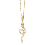 Sterling Silver Snake Inlaid Zircon Chain Pendant Necklace-1