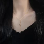 Sterling Silver Snake Inlaid Zircon Chain Pendant Necklace-2