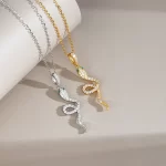Sterling Silver Snake Inlaid Zircon Chain Pendant Necklace-3