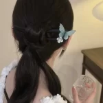 U-shaped Flower Blue Butterfly Wooden Hairpin-2
