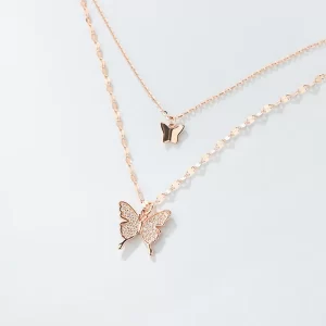 925 pure silver double-layer butterfly chain pendant necklace