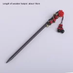 2 Pieces Rose Flower Wooden Sticks Retro Hairpins With Tassels-2