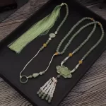 Artificial Crystal Green Bead Necklace With Lotus Pendant