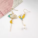 Asymmetric Cute Moon Rabbit Earrings
