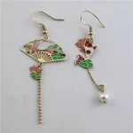 Asymmetric Lotus Fan Carp Pendant Earrings-1