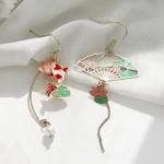 Asymmetric Lotus Fan Carp Pendant Earrings
