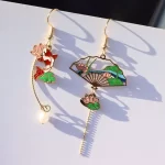 Asymmetric Lotus Fan Carp Pendant Earrings-2