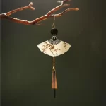 Bamboo Ink Fan Resin Tassel Ear Hook Earrings-2