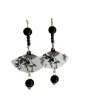 Bamboo Ink Painting Fan Shaped Resin Studs Earrings-3