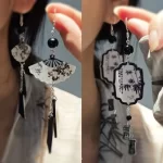 Black Bamboo Pattern Fan-shaped Earrings With Tassels