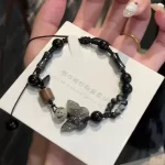 Black Butterfly Bead Adjustable Bracelet-1