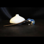 Blue Double Fan Sandalwood Hairpin-1