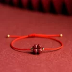 Cinnabar Lucky Four-Leaf Clover Woven Bracelet-3