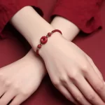 Cinnabar Ping An Buckle Woven Rope Adjustable Bracelet
