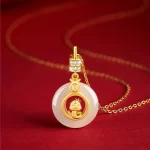 Cute Snake Imitating Hotan Jade Ping An Buckle Pendant-2