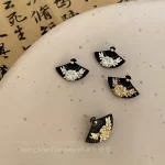 Flower Pattern Black Fan-shaped Earrings-1