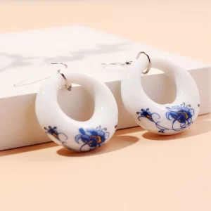 Flower Patterned Ceramic Ring Earrings