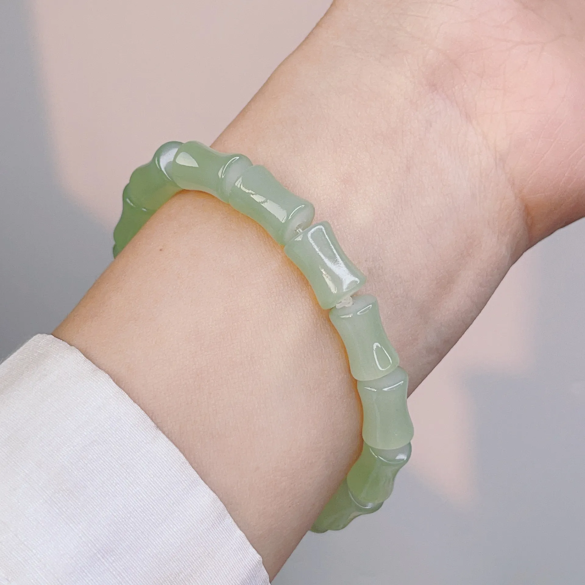 Glaze Imitation Jade Bamboo Beaded Bracelet