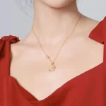 Golden Cute Dragon Loong Moon Pendant Necklace-1
