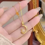 Golden Cute Dragon Loong Moon Pendant Necklace-3