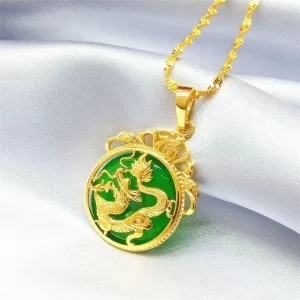Golden Dragon Ping An Buckle Pendant Necklace