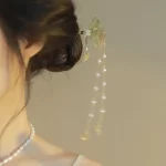 Golden Fan Hairpin with Apricot Leaf Tassel-2