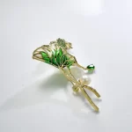 Green Lotus Leaf And Flower Brooch