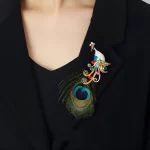 Multicolour Peacock Inlaid Crystal Brooch-1