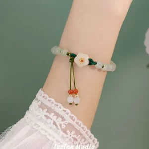 Peach Blossom Bead Woven Rope Bracelet