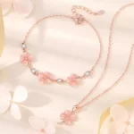 Pink Four Leaf Clover Necklace Bracelet Set-2
