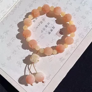 Pink Peach Blossom Fortune Cat Bracelet