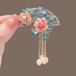 Pink Peony Flower Brooch with Pendant