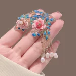 Pink Peony Flower Brooch with Pendant-3