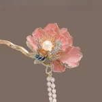 Pink Peony U-shaped Hairpin-3