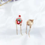 Red Crystal Peking Opera Tassel Studs Earrings-1