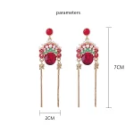 Red Crystal Peking Opera Tassel Studs Earrings-4