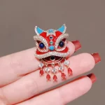 Red Lion Dance Brooch-1