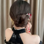 Red Rose U-Shaped Tassel Hairpin-2